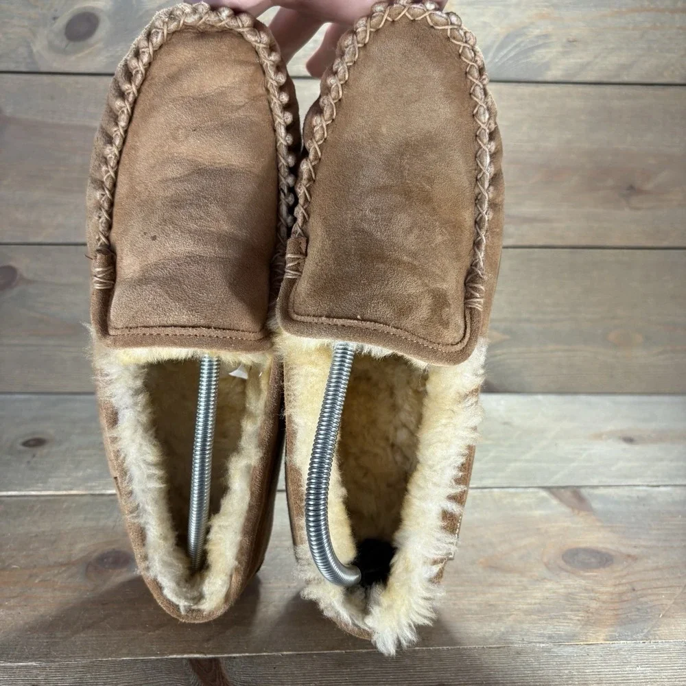 ll bean wicked good mens size 10 shoes brown suede shearling lined slippers